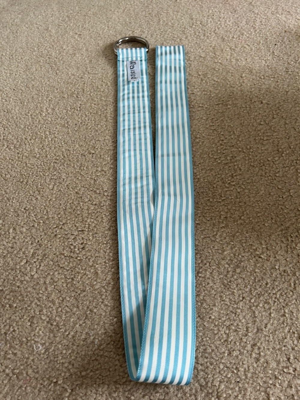 Striped Blue and White D-Ring Belt - Picture 4 of 5